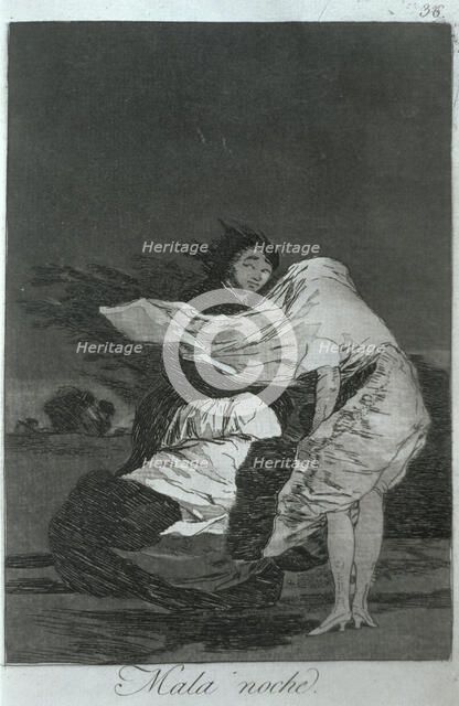 Los Caprichos, series of etchings by Francisco de Goya (1746-1828), plate 36: 'Mala noche' (A bad…
