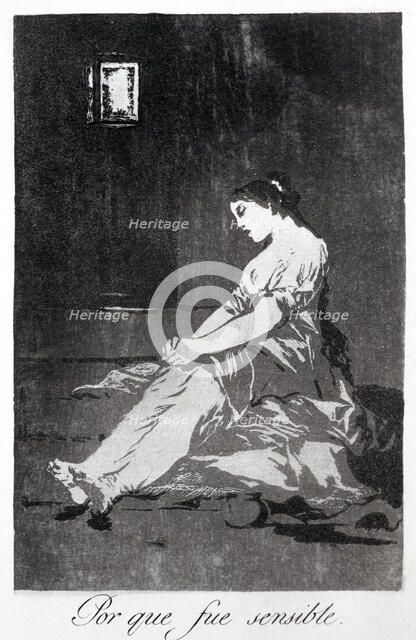Los Caprichos, series of etchings by Francisco de Goya (1746-1828), plate 32: 'Porque fue sensibl…
