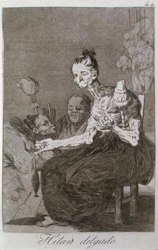 Los Caprichos, series of etchings by Francisco de Goya (1746-1828), plate 44: Hilan delgado (Th…