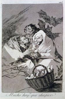 Los Caprichos, series of etchings by Francisco de Goya (1746-1828), plate 45: Mucho hay que chup…