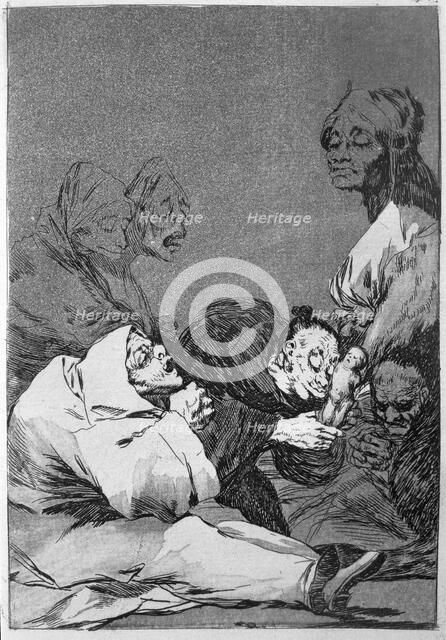 Los Caprichos, series of etchings by Francisco de Goya (1746-1828), plate 47: 'Obsequio a el maes…