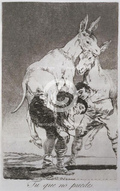 Los Caprichos, series of etchings by Francisco de Goya (1746-1828), plate 42: 'Tú que no puedes' …