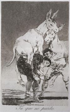 Los Caprichos, series of etchings by Francisco de Goya (1746-1828), plate 42: Tú que no puedes …
