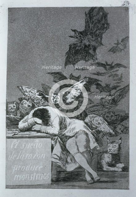 Los Caprichos, series of etchings by Francisco de Goya (1746-1828), plate 43: 'El sueño de la raz…