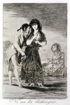 Los Caprichos, series of etchings by Francisco de Goya (1746-1828), plate 7: Ni así la distingue…