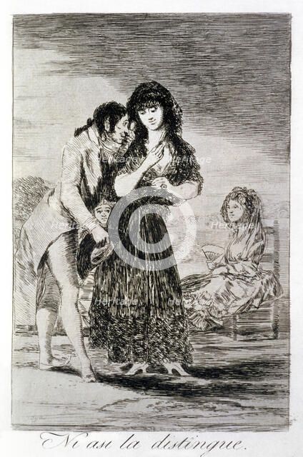 Los Caprichos, series of etchings by Francisco de Goya (1746-1828), plate 7: 'Ni así la distingue…