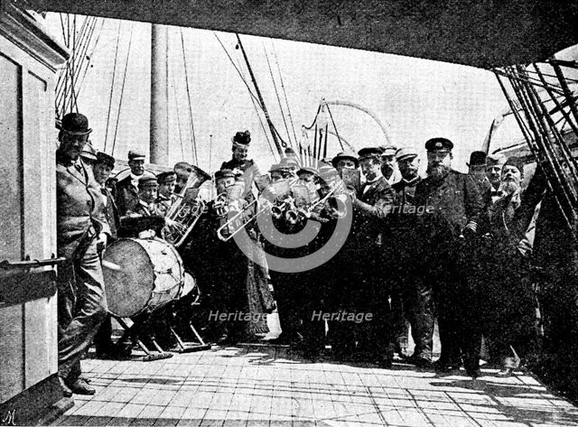 Loss of the North German Lloyd steam-ship "Elbe": captain...of the "Elbe" at a concert on deck, 1895 Creator: Paul Lange.