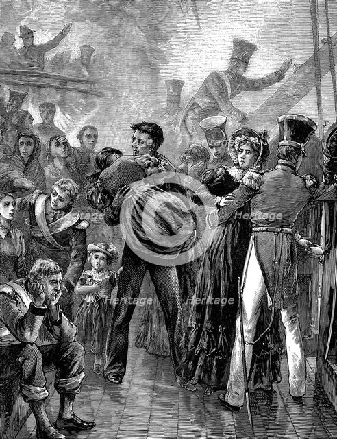 Loss of the troopship 'Birkenhead', South Africa, 1852 (1887). Artist: Unknown