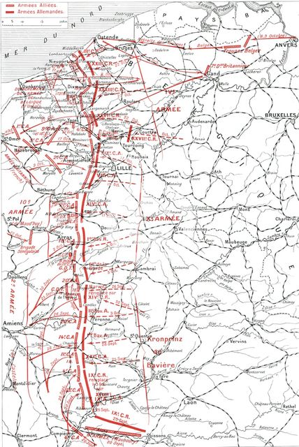''La Course a la Mer; Les positions successives des armes alliees, du septembre au 17 october', 1914 Creator: Unknown.