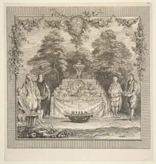 La Colation preparee dans un jardin.n.d. Creators: Claude Gillot, Jacques Gabriel Huquier