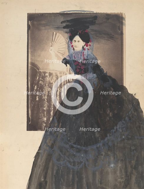 [La Comtesse at Table holding Fan], 1860s. Creator: Pierre-Louis Pierson.