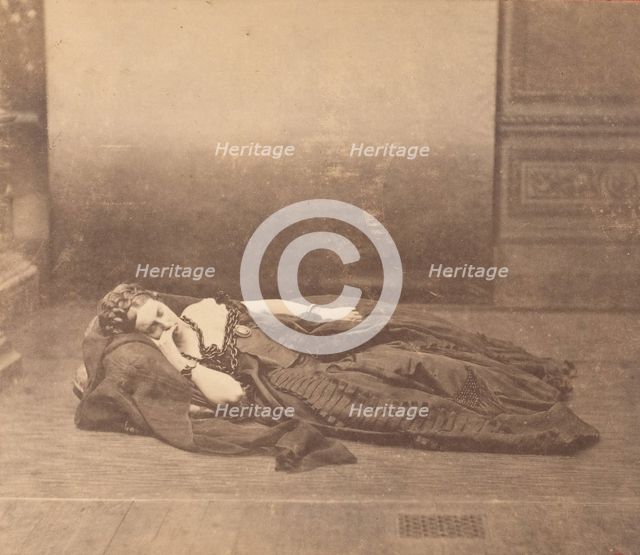 [La Comtesse Reclining in Dark Dress with Chain Around Neck], 1861-65. Creator: Pierre-Louis Pierson.