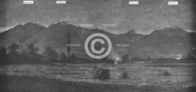 'La Campagne Macedonienne; Soir de bataille sur les sommets et les cols monts Nidze (Moglena)', 1916 Creator: Vladimir Betzitch.
