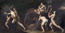 La Carcasse: a Witch Being Drawn on the Skeleton of a Monster 17th century. Artist: Jusepe de Ribera