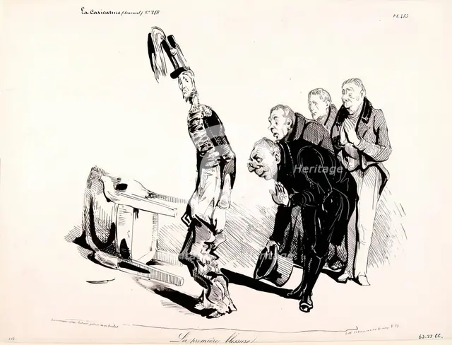 La Caricature (Journal) N.218. La Première Blessure, 1835. Creator: Honore Daumier.