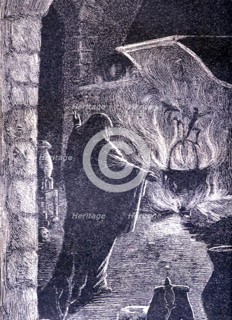 La Celestina, 1883, engraving with the Celestina making a spell.