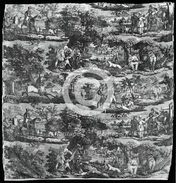 La Chasse à Rouen (Hunting at Rouen) (Furnishing Fabric), Rouen, 1840. Creator: Unknown.