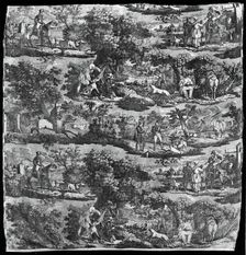 La Chasse à Rouen (Hunting at Rouen) (Furnishing Fabric), Rouen, 1840. Creator: Unknown