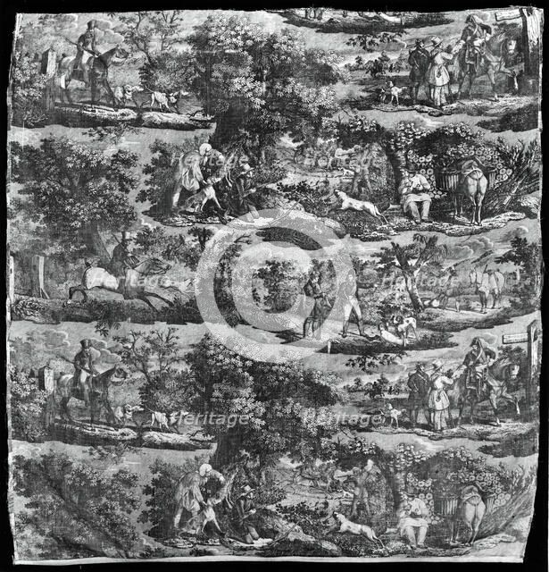 La Chasse à Rouen (Hunting at Rouen) (Furnishing Fabric), Rouen, 1840. Creator: Unknown.