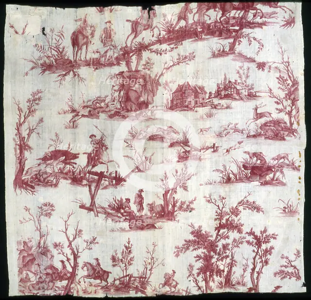 La Chasse au cerf et au sanglier (Furnishing Fabric), France, c. 1780. Creator: Christophe-Philippe Oberkampf.