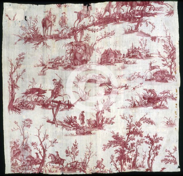 La Chasse au cerf et au sanglier (Furnishing Fabric), France, c. 1780. Creator: Christophe-Philippe Oberkampf.