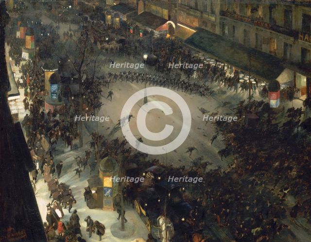 La Charge, boulevard Montmartre, 1902-1903. Creator: Devambez, André Victor Édouard (1867-1943).