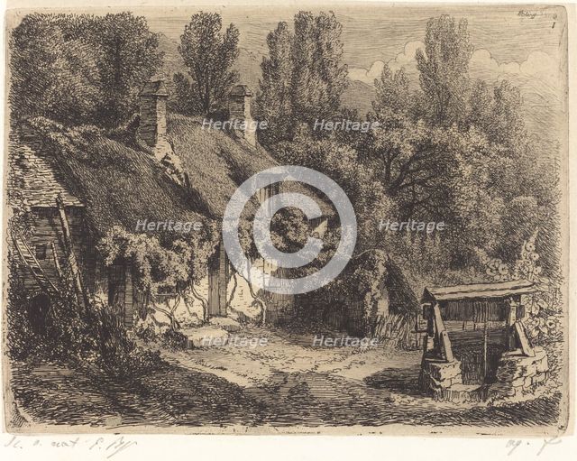 La chaumière au puits (Cottage with Well), published 1849. Creator: Eugene Blery.