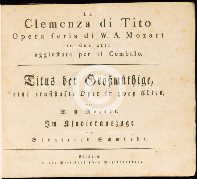 La clemenza di Tito. The first edition of the vocal score, 1795.