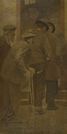 La Bouchée de pain : groupe d'hommes montant les marches, between 1904. Creator: Fernand Pelez