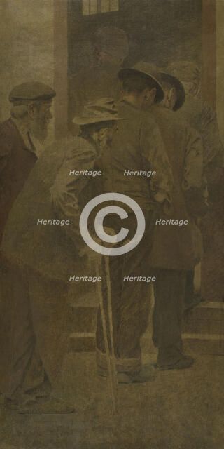 La Bouchée de pain : groupe d'hommes montant les marches, between 1904. Creator: Fernand Pelez.