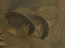 La Bouchée de pain : groupe d'hommes montant les marches, between 1904. Creator: Fernand Pelez