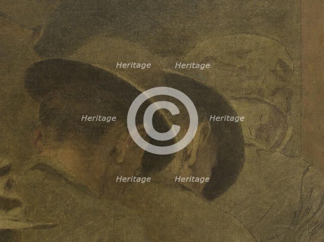 La Bouchée de pain : groupe d'hommes montant les marches, between 1904. Creator: Fernand Pelez.