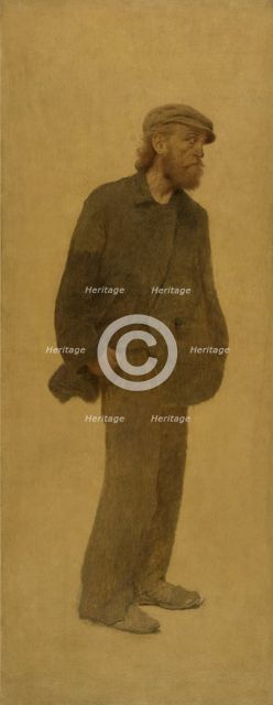La Bouchée de pain : homme de trois-quarts coiffé d'une casquette, mains dans les poches, c.1904. Creator: Fernand Pelez.