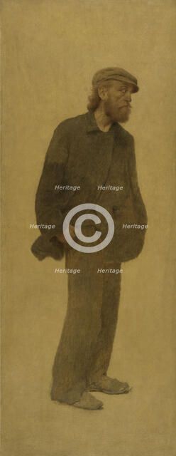 La Bouchée de pain : homme de trois-quarts coiffé d'une casquette, mains dans les poches, c.1904. Creator: Fernand Pelez.