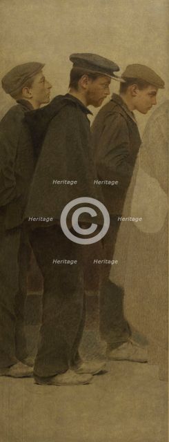 La Bouchée de pain : trois jeunes hommes de profil, c.1904. Creator: Fernand Pelez.