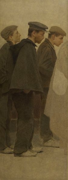 La Bouchée de pain : trois jeunes hommes de profil, c.1904. Creator: Fernand Pelez