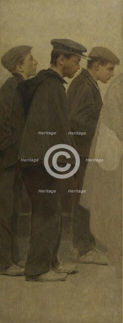 La Bouchée de pain : trois jeunes hommes de profil, c.1904. Creator: Fernand Pelez.