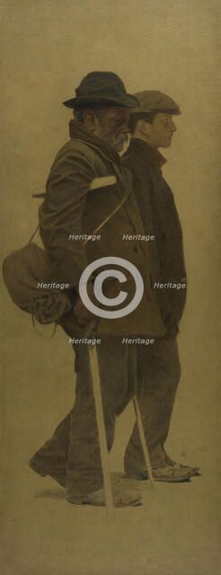 La Bouchée de pain : un vieil homme à béquilles et un jeune homme côte à côte, c.1904. Creator: Fernand Pelez.