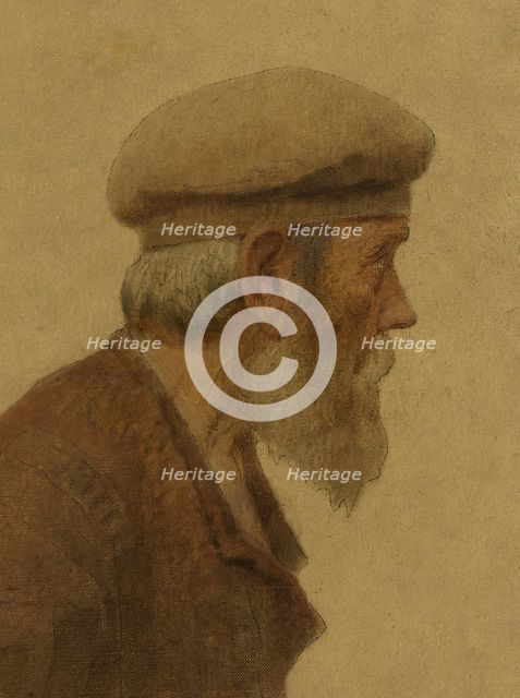 La Bouchée de pain : vieil homme de profil, coiffé d'un béret, mains dans les poches, c.1904. Creator: Fernand Pelez.