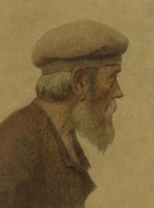 La Bouchée de pain : vieil homme de profil, coiffé d'un béret, mains dans les poches, c.1904. Creator: Fernand Pelez
