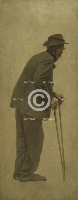 La Bouchée de pain : vieil homme s'appuyant sur des cannes, c.1904. Creator: Fernand Pelez.