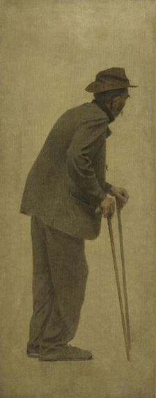 La Bouchée de pain : vieil homme s'appuyant sur des cannes, c.1904. Creator: Fernand Pelez