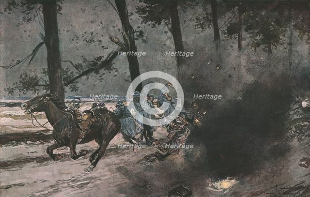 'La bataille de Champagne; Sur la route de Souain a Somme-Py: un marmite', 1915 (1924). Creator: Unknown.