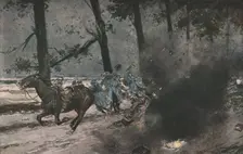 La bataille de Champagne; Sur la route de Souain a Somme-Py: un marmite 1915 (1924). Creator: Unknown