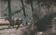 La bataille de Champagne; Sur la route de Souain a Somme-Py: un marmite 1915 (1924). Creator: Unknown