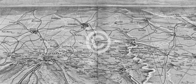 'La Bataille de la Somme; Croquis perspectif du front d'artois Picardie et Santerre..., 1916. Creator: Unknown.