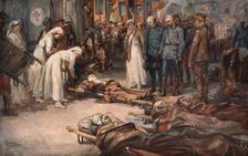La bataille de la Somme; derriere le front Franco-Britannique: le salut aux blesses allies 1916. Creator: Charles Fouqueray