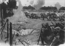 La Bataille de la Somme; La releve sous les Obus: Une a une, les sections gagnent le boyau..., 1916 Creator: Georges Leroux