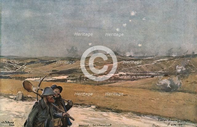 'La Bataille de Verdun; La hauteur de Douamont vue du fort de la Chaume', 1916. Creator: Francois Flameng.