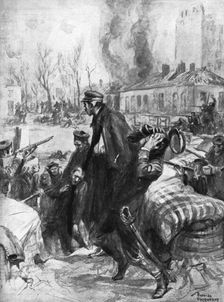 La Bataille des Flandres; Les fusiliers marins soutenant un combat de rues dans Dixmude 1914 Creator: Charles Fouqueray